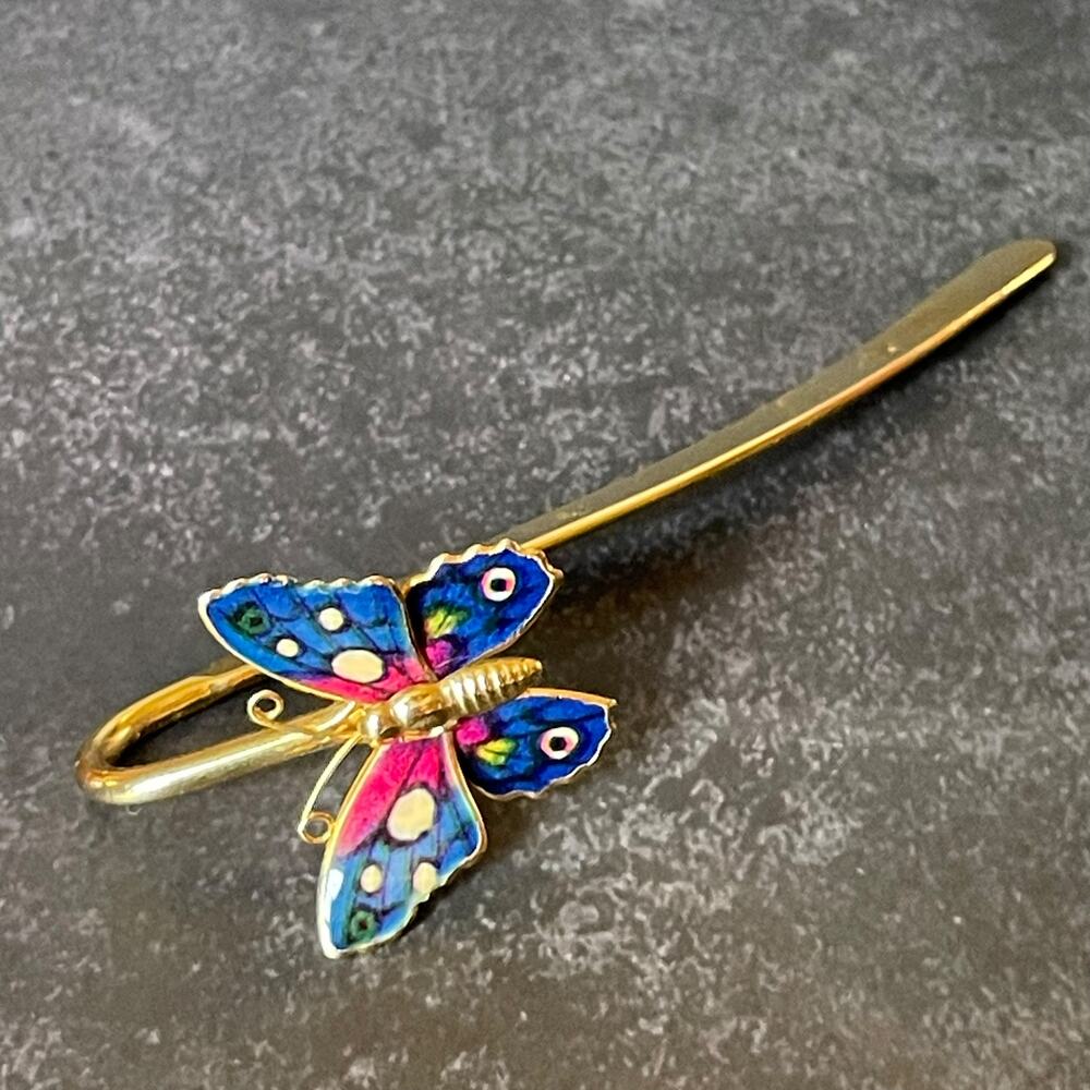 Vintage Butterfly Bookmark Gold Tone Enamel Metal Made in Taiwan Colorful